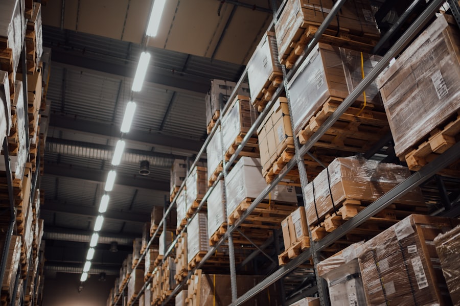 Palletised finished goods on warehouse racking